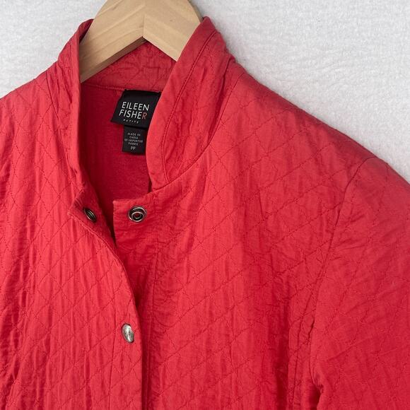 EILEEN FISHER Jacket PP Petite Organic Cotton Snap Front Quilted Mandarin Red - Picture 6 of 13